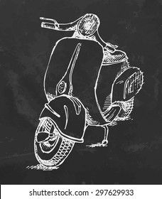 Sketch of vintage scooter on chalkboard. Vector illustration