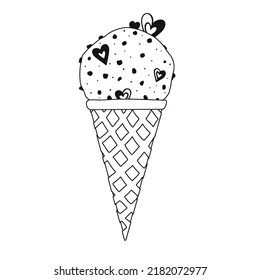 Sketch in a waffle cone. Valentine's day decoration. Vector illustration