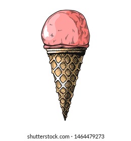 Sketch in a waffle cone. Vector illustration in sketch style.