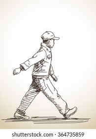 Esbozo de un muchacho que camina, ilustración dibujada por la mano
