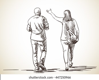 Couple Walking Sketch Images Stock Photos Vectors Shutterstock