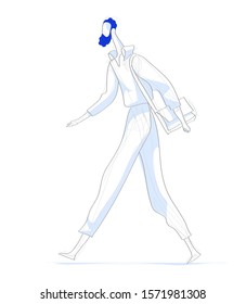 Sketch of a walking creative man with a bag - Vector