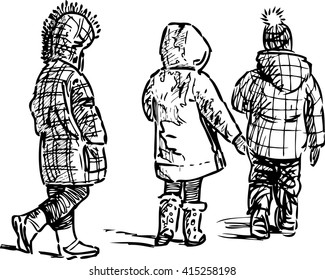 sketch of the walking kids