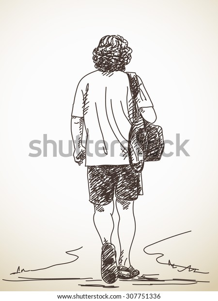 Sketch Walking Man Back View Hand Stock Vector Royalty Free