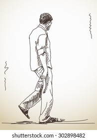 Sketch of walking man Hand drawn illustration