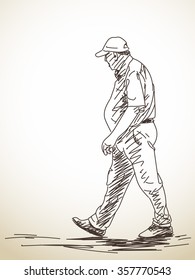 Sketch of walking man, Hand drawn illustration