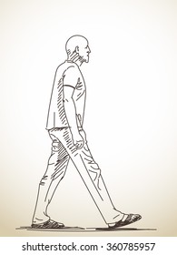 Sketch of walking man Hand drawn illustration