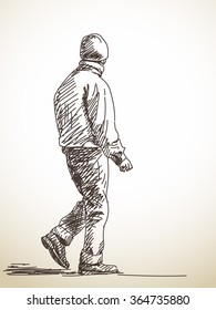 Sketch of walking man, Hand drawn illustration