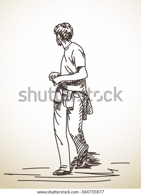 Sketch Walking Man Turned Look Back Stock Vector (Royalty Free) 364735877