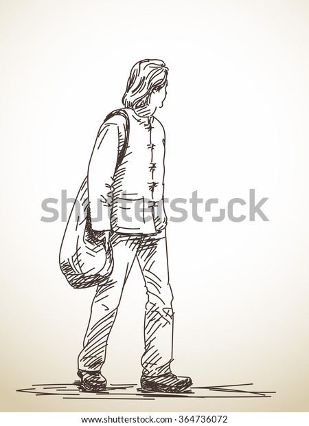 Sketch Walking Man Turned Look Back Stock Vector (Royalty Free) 364736072