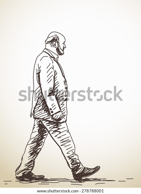 Sketch Walking Old Man Hand Drawn Stock Vector (Royalty Free) 278788001 ...