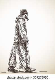 Sketch of walking ortodox priest Hand drawn illustration