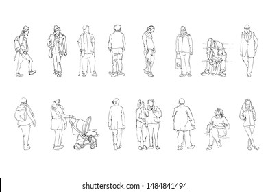 Sketch of walking people, vector Illustration with hand drawing peoples sketch on paper from plein air 