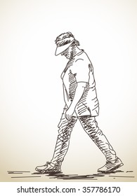 Sketch of walking woman Hand drawn illustration