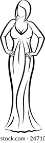 Sketch of Walking Women In Ball Gown. Vector illustration 