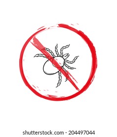 sketch of the warning sign of the tick on white background, isolated