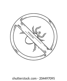 sketch of the warning sign of the tick on white background, isolated