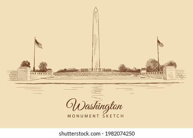 Sketch of the Washington Monument, USA, hand-drawn.