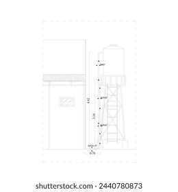 sketch of a water reservoir with the diameter of the distribution pipe