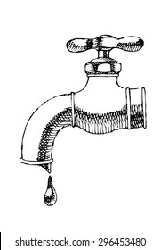 Sketch Of Water Tap. Vector Illustration.