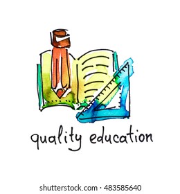 sketch watercolor icon of quality education, distance education and online learning concept vector illustration