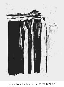 Sketch of waterfall. Hand drawn illustration converted to vector