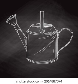 Sketch watering can for the garden. Watering can isolated on a black background. Vector illustration