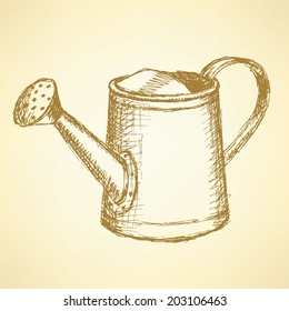 Sketch watering can, vector vintage background eps 10