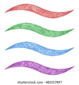 Sketch wave line graphic design element set