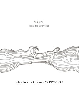Sketch waves isolated on white background. Vector album cover design, coloring book, anti-stress. wedding invitations, cards, business cards.