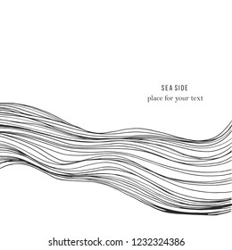 Sketch waves isolated on white background. Vector album cover design, coloring book, anti-stress. wedding invitations, cards, business cards.