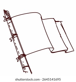 sketch of a waving flag tied to a bamboo pole