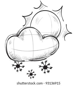 Sketch weather icons:sun and cloud with snow flakes