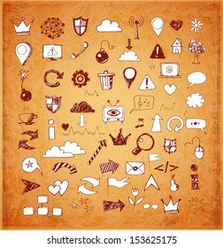 Sketch of web design icons in vintage style. Vector illustration. 