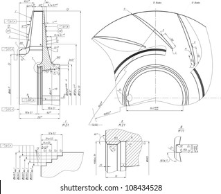 Sketch of the wheel of a centrifugal pump. Vector EPS10