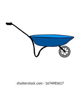 Sketch of a wheelbarrow. Vector element for design on a white background. Garden tool.
