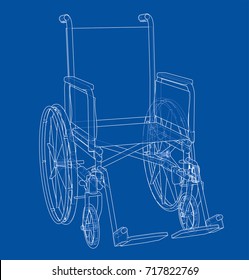Sketch of wheelchair. Vector rendering of 3d. Wire-frame style. The layers of visible and invisible lines are separated