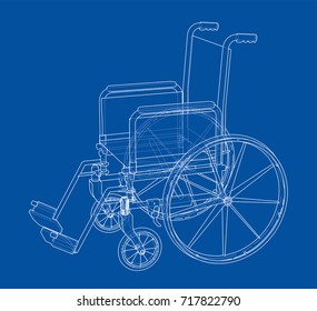 Sketch of wheelchair. Vector rendering of 3d. Wire-frame style. The layers of visible and invisible lines are separated
