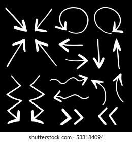 Sketch white arrows. Hand drawn set. Vector illustration.