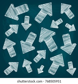 A sketch of white arrows showing different directions. Hand drawing. Vector illustration