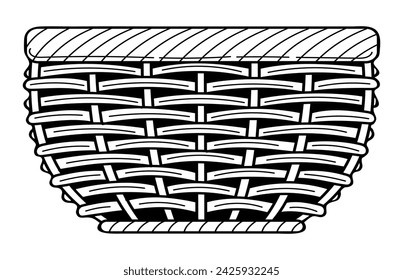 Sketch wicker basket made of willow vine. Kitchen bowl. Hand drawn vector illustration.