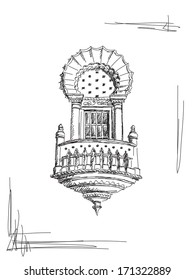 Sketch of window with balcony in traditional asian style Vector