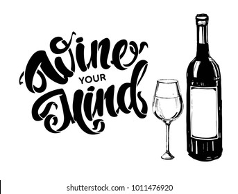 Sketch of wine, bottle, glass. Hand drawn illustration coverted to vector