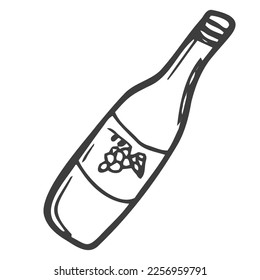 Sketch wine bottle. Wine bottle, vector sketch illustration