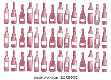 Esbozar la selección de vinos. Botellas de vino y fondo de barril. Bebidas alcohólicas vendidas extraídas a mano botella vectorial y bebida alcohólica de vino