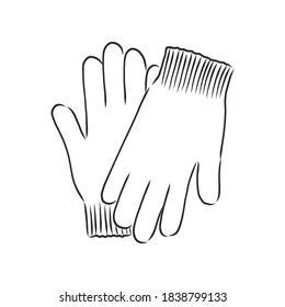 Sketch of winter gloves, vector illustration isoltaed on white background, pair of gloves, gloves, vector sketch illustration
