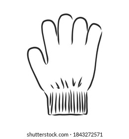 Esbozo de guantes de invierno, ilustración vectorial aislada sobre fondo blanco, par de guantes, guantes, ilustración de esbozo vectorial