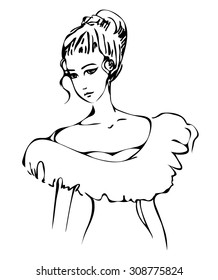 Sketch of woman in dress.
