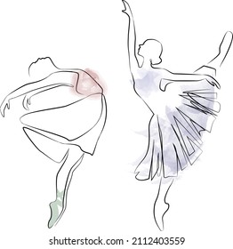 sketch of a woman in a dress ballet dancer line art continuous art watercolor icon girl. for tattoo and home decoration 