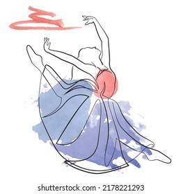 sketch of a woman in a dress ballet dancer line art continuous art watercolor icon girl